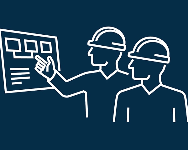 Icon Figuren mit Helm und Schalttafel