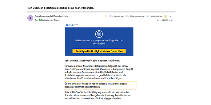 Abbildung 3: Phishing-Mail verweist auf die soziale Bewährtheit.